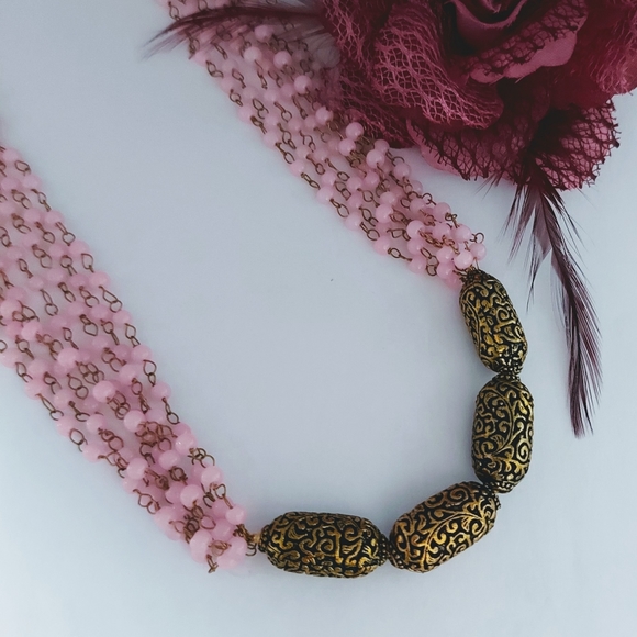 Multistrand Pink Beaded Necklace - Picture 3 of 5